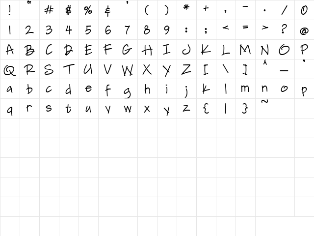 PC Beach Front Regular  glyph index