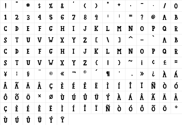 College Star Full Regular  glyph index