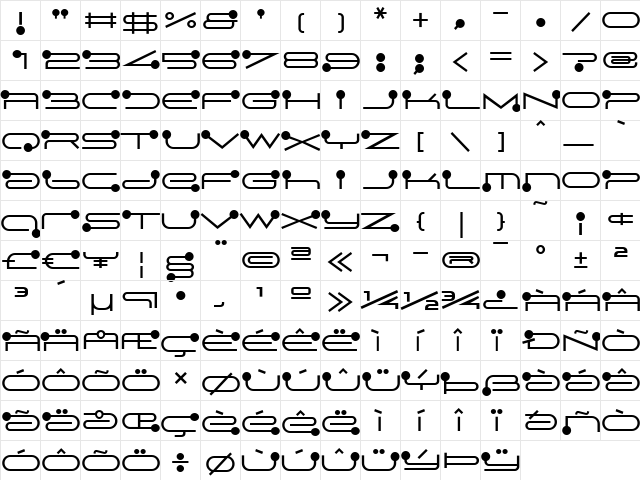 Droids Web Regular  glyph index