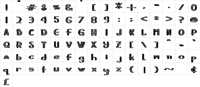 Stripes and Ribbons Regular  glyph index