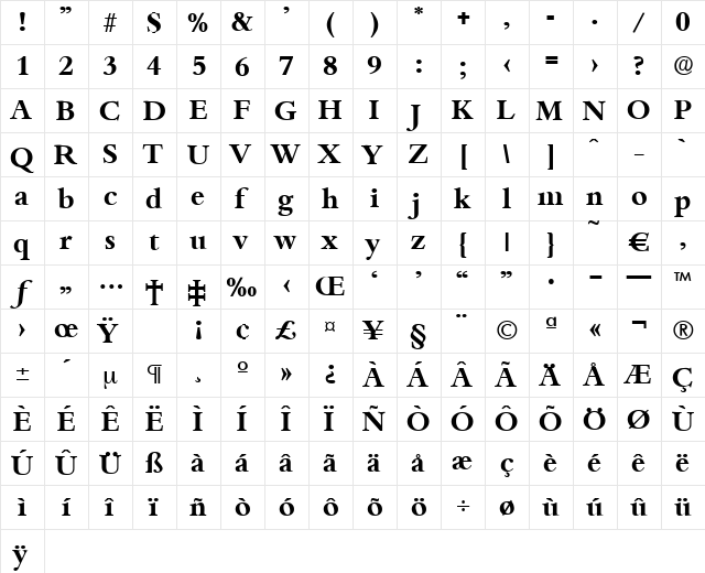 Bamberg-DemiBold Regular  glyph index