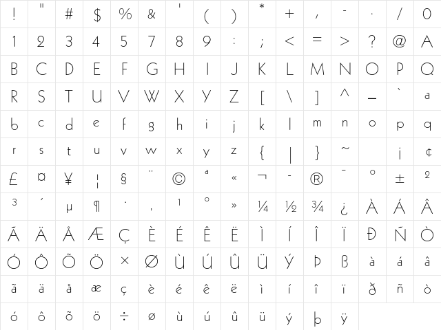 Kabel LT Std Light  glyph index
