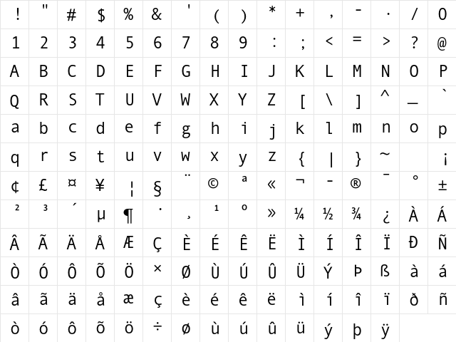Andale Mono MT Std Regular  glyph index
