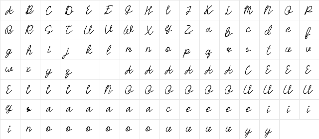 HASTON DEMO Script Regular  glyph index