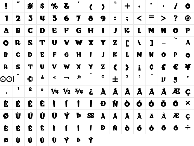 Blitzkrieg NF Regular  glyph index