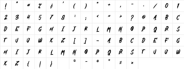 Black & Blue 1 Regular  glyph index