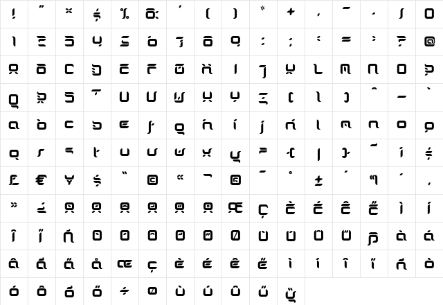 DorisOrange Regular  glyph index