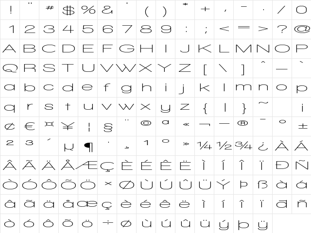 Walkway UltraExpand SemiBold Regular  glyph index