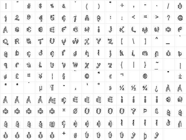 Shamantics Hollow Regular  glyph index