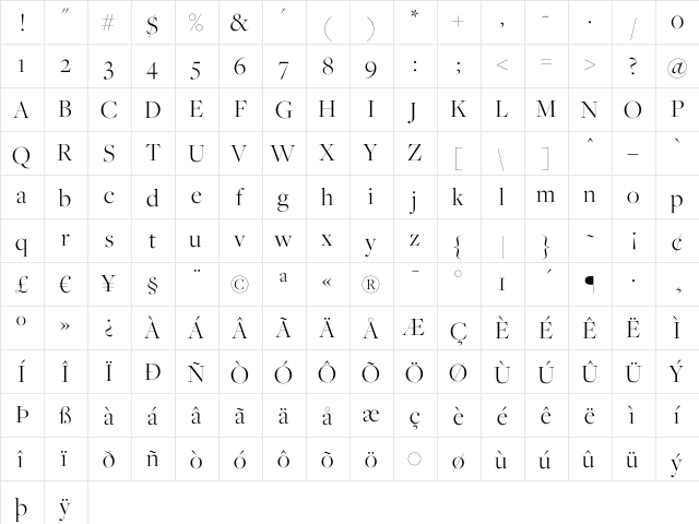 Freight Big Light  glyph index