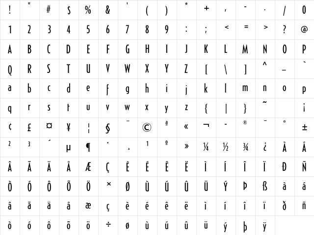 Generica Condensed Std Light  glyph index