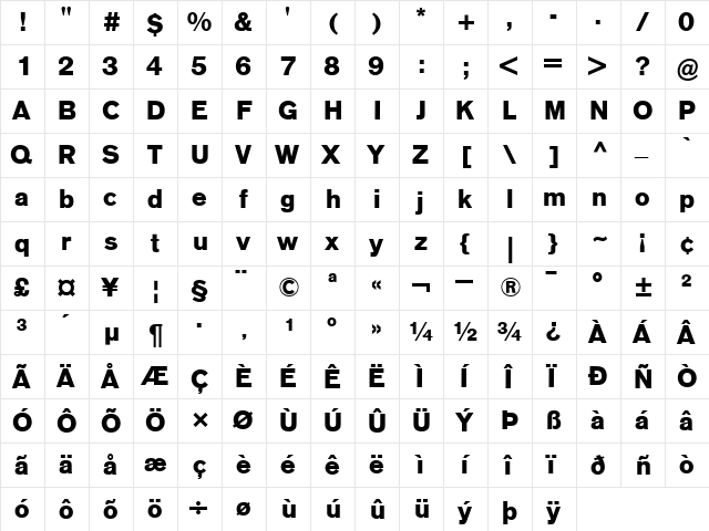 AGOldFace Bold  glyph index