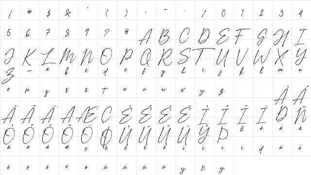 Amostely Signature Regular  glyph index