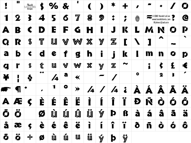 BrideDemo Regular  glyph index