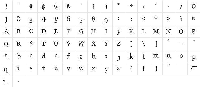 Osseous Regular  glyph index