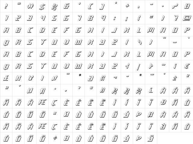 Robo-Clone 3D Regular  glyph index