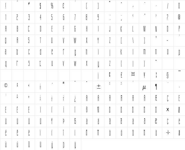Gorgio-Condensed Normal  glyph index