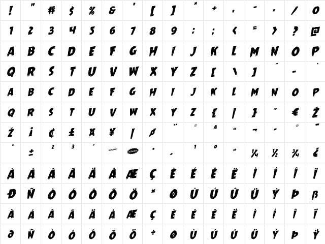 Mrs. Monster Rotalic Italic  glyph index