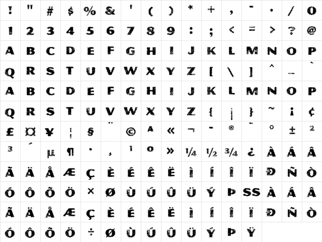 Magnesium MVB Grime  glyph index