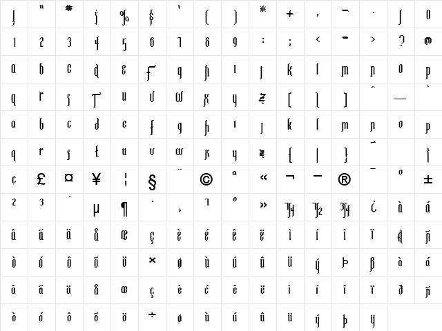 IpswichExtended Bold  glyph index