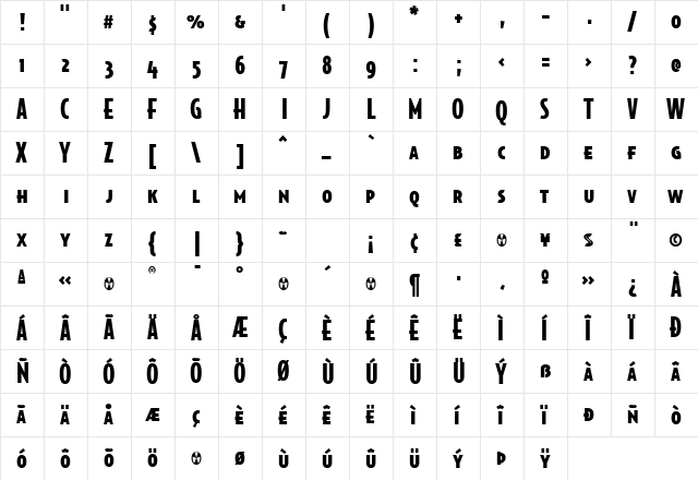 BodegaSansBlackSmallcaps Regular  glyph index