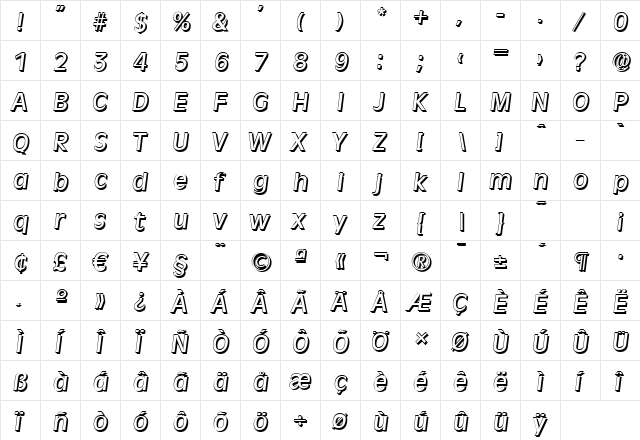 ArthurBeckerShadow-Medium Italic  glyph index
