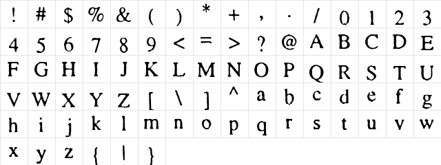 Times Normal  glyph index