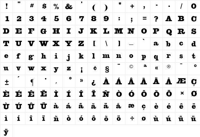 Egiziano CG Black Regular  glyph index