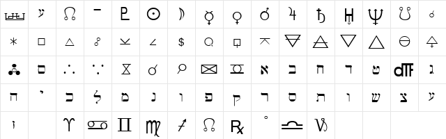 Hermetic Regular  glyph index