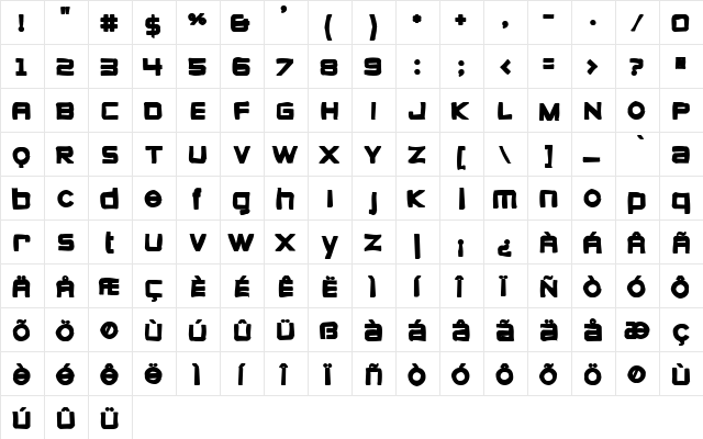 Zeroes Ink Regular  glyph index