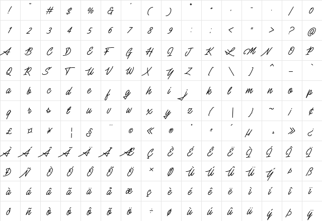 Silent Fighter Regular  glyph index