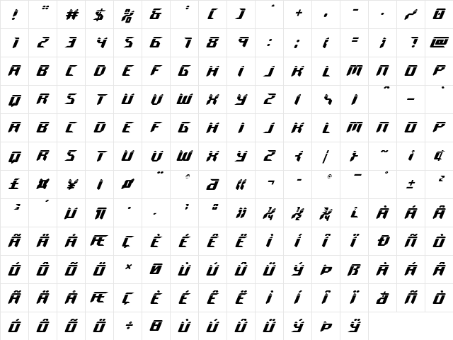 Robo-Clone Laser Regular  glyph index