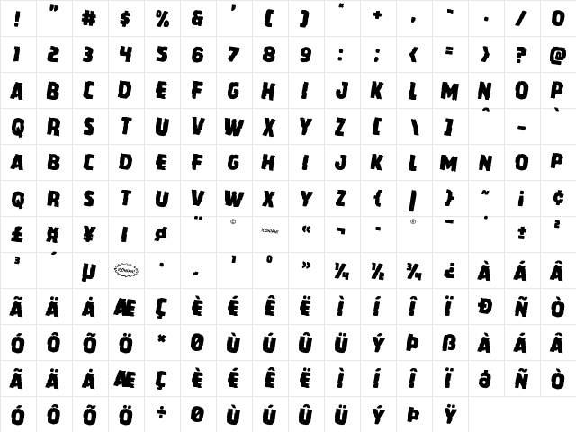 Howlin' Mad Rotated 2 Regular  glyph index