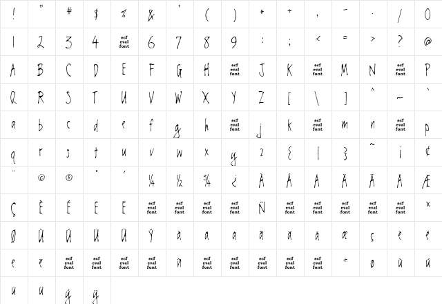 chester eval Regular  glyph index