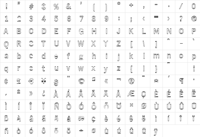 StephenBeckerOutline Regular  glyph index