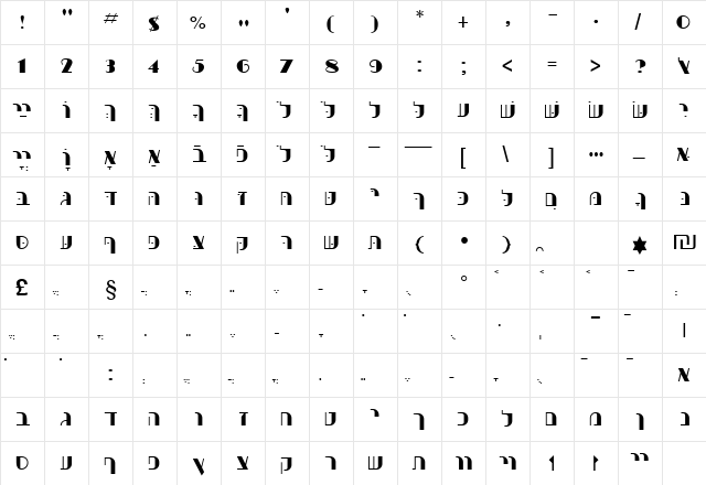 HebrewPurimSSK Regular  glyph index
