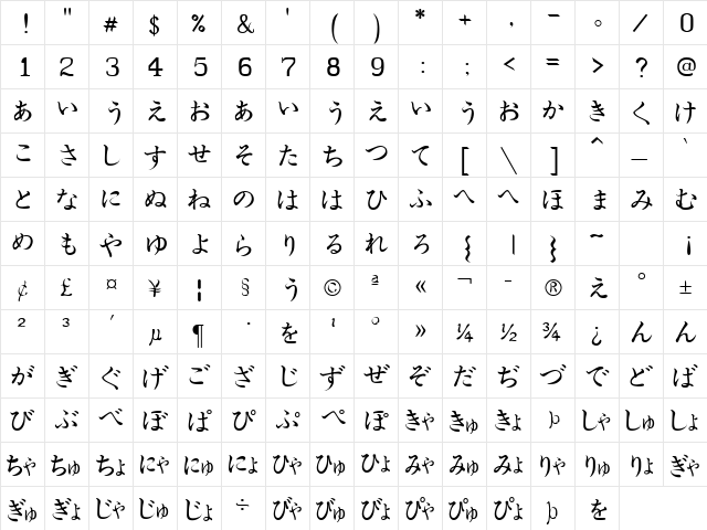 JHIRAG01 Regular  glyph index