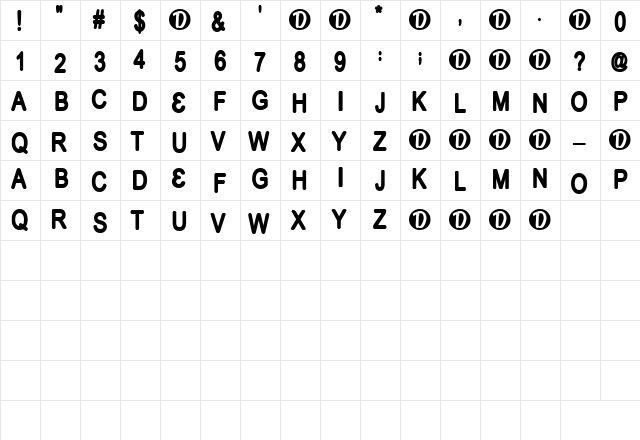 Pruneface Regular  glyph index