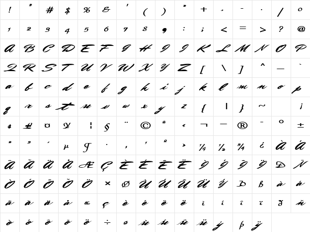 BrushMasterFont12 Regular  glyph index