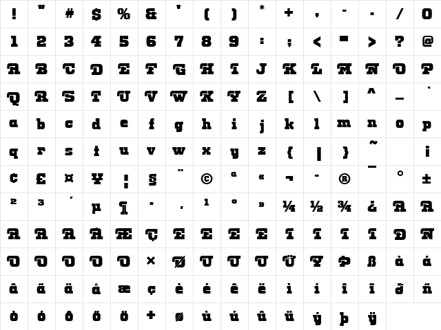 URWOkenP Regular  glyph index