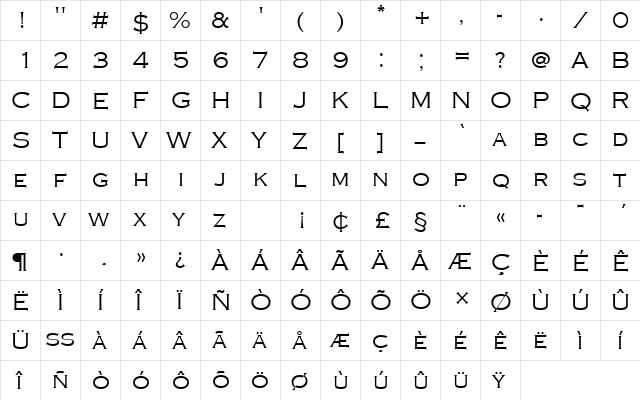 CopperplateTLigRo1 Regular  glyph index