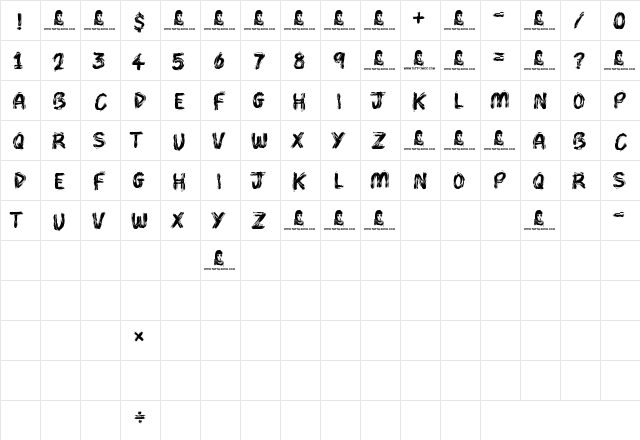 Brush Pains Regular  glyph index