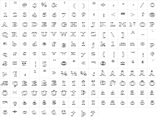 FZ ROMAN 28 HOLLOW EX Normal  glyph index