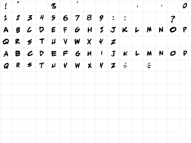 Adam Warren pro Bold  glyph index