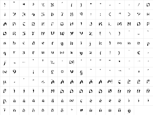 Katmandu Regular  glyph index