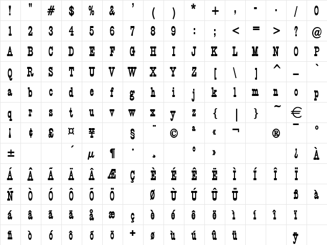 CircusThin Bold  glyph index