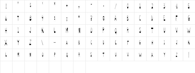 BigBottomTall Skinny Regular  glyph index