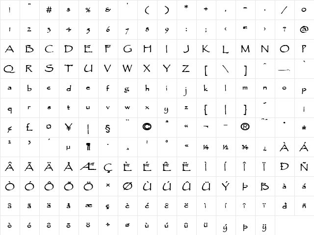 Chalk-Extended Bold  glyph index