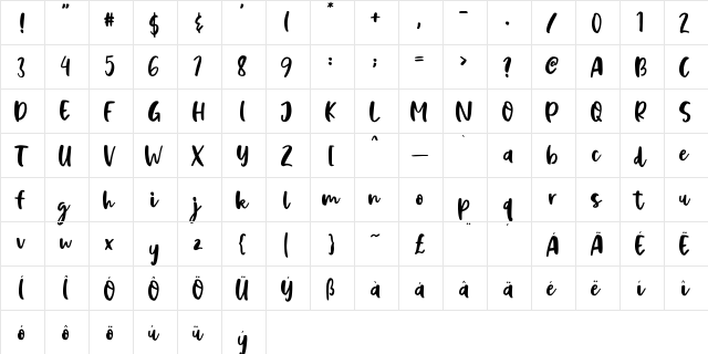 Proper Lady Regular  glyph index