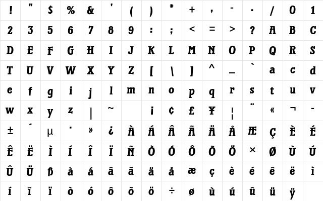 Waterloo Bold Std Regular  glyph index